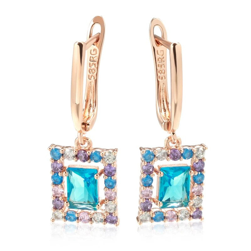 585 Rose Gold Zircon Geometric Earrings